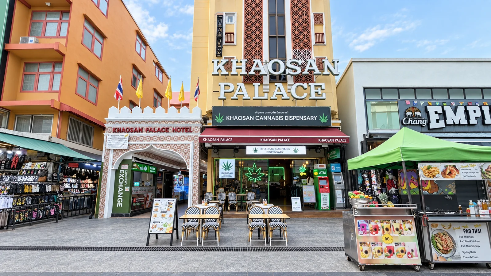 Khaosan Palace Hotel front on Khaosan Road showing the entrance to the hotel complex